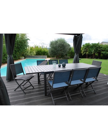 Achat MWH - Table de jardin extensible LANZA - L.165/261 x 100 cm - Aluminium imitation bois