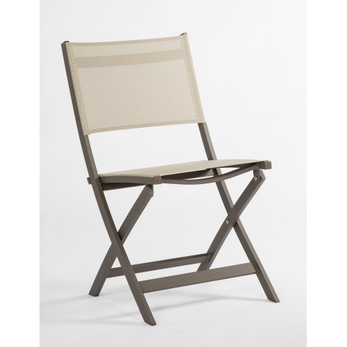 Chaise pliante Joe Stern - Aluminium taupe assise textilène crème