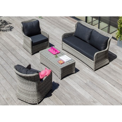 Salon de jardin détente Denver 4 personnes résine tressée ...
