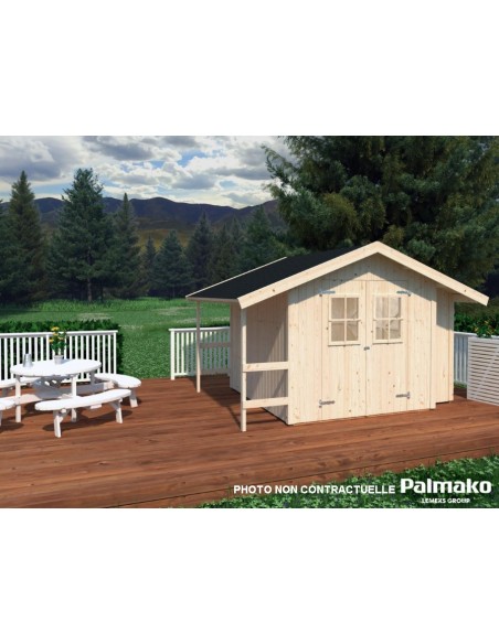 Abri de jardin Marcus 6.5 m² + appentis en bois massif 16 mm