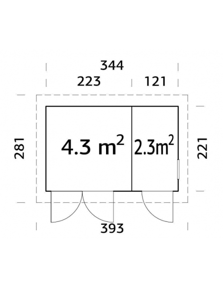 Abri de rangement Kalle 7.6 m² avec plancher et deux compartiments