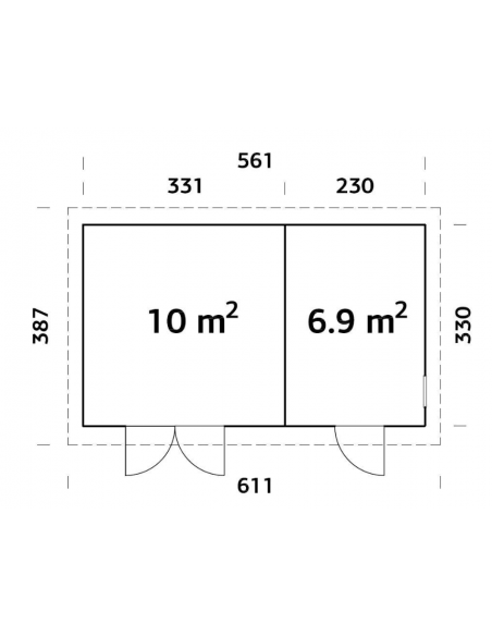 Abri de rangement Kalle 18.5 m² avec plancher et deux compartiments