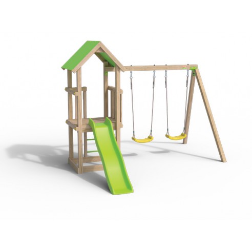 Aire de jeux EASY XPERIENCE avec balançoires + portique bois 1.90 m et plateforme 0.90m - Enfants 3/12 ans