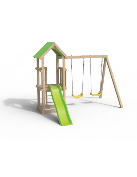 Aire de jeux EASY XPERIENCE avec balançoires + portique bois 1.90 m et plateforme 0.90m - Enfants 3/12 ans