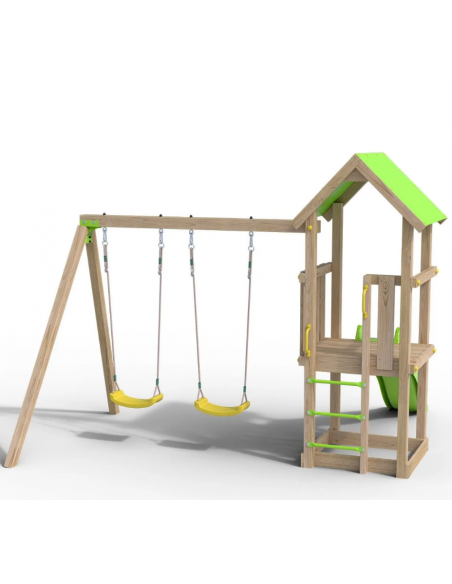 Aire de jeux EASY XPERIENCE avec balançoires + portique bois 1.90 m et plateforme 0.90m - Enfants 3/12 ans