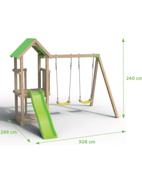 Aire de jeux EASY XPERIENCE avec balançoires + portique bois 1.90 m et plateforme 0.90m - Enfants 3/12 ans