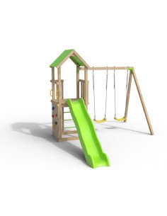 Aire de jeux SMART XPERIENCE avec balançoires + portique bois 2.20 m et plateforme 1.20 m - Enfants 3/12 ans