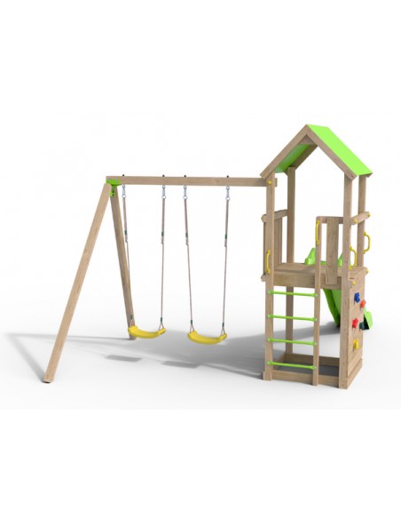Aire de jeux SMART XPERIENCE avec balançoires + portique bois 2.20 m et plateforme 1.20 m - Enfants 3/12 ans