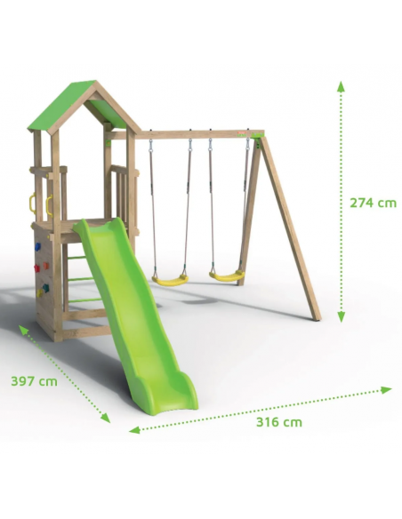 Aire de jeux SMART XPERIENCE avec balançoires + portique bois 2.20 m et plateforme 1.20 m - Enfants 3/12 ans