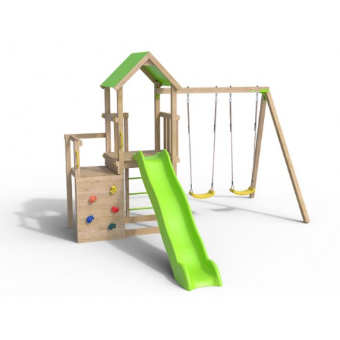 Aire de jeux ULTRA XPERIENCE avec balançoires + portique bois 2.20 m et plateforme 1.20 m et 0.98 m - Enfants 3/12 ans