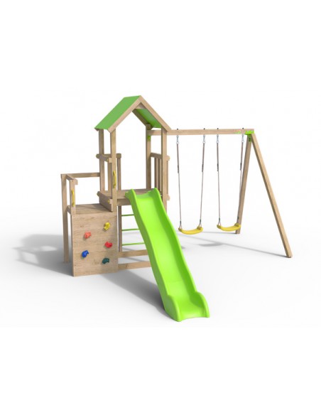 Aire de jeux ULTRA XPERIENCE avec balançoires + portique bois 2.20 m et plateforme 1.20 m et 0.98 m - Enfants 3/12 ans
