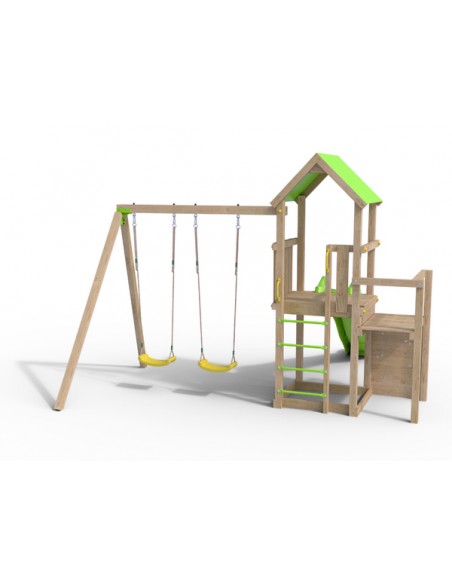 Aire de jeux ULTRA XPERIENCE avec balançoires + portique bois 2.20 m et plateforme 1.20 m et 0.98 m - Enfants 3/12 ans