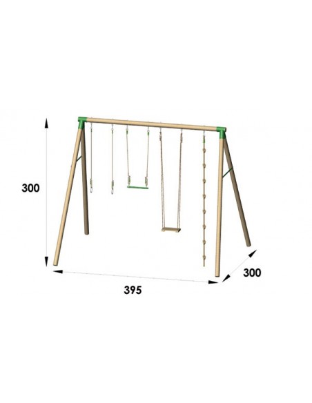 Portique OLIVER bois adulte 3 m avec balançoires - Enfants ou ados +10 ans