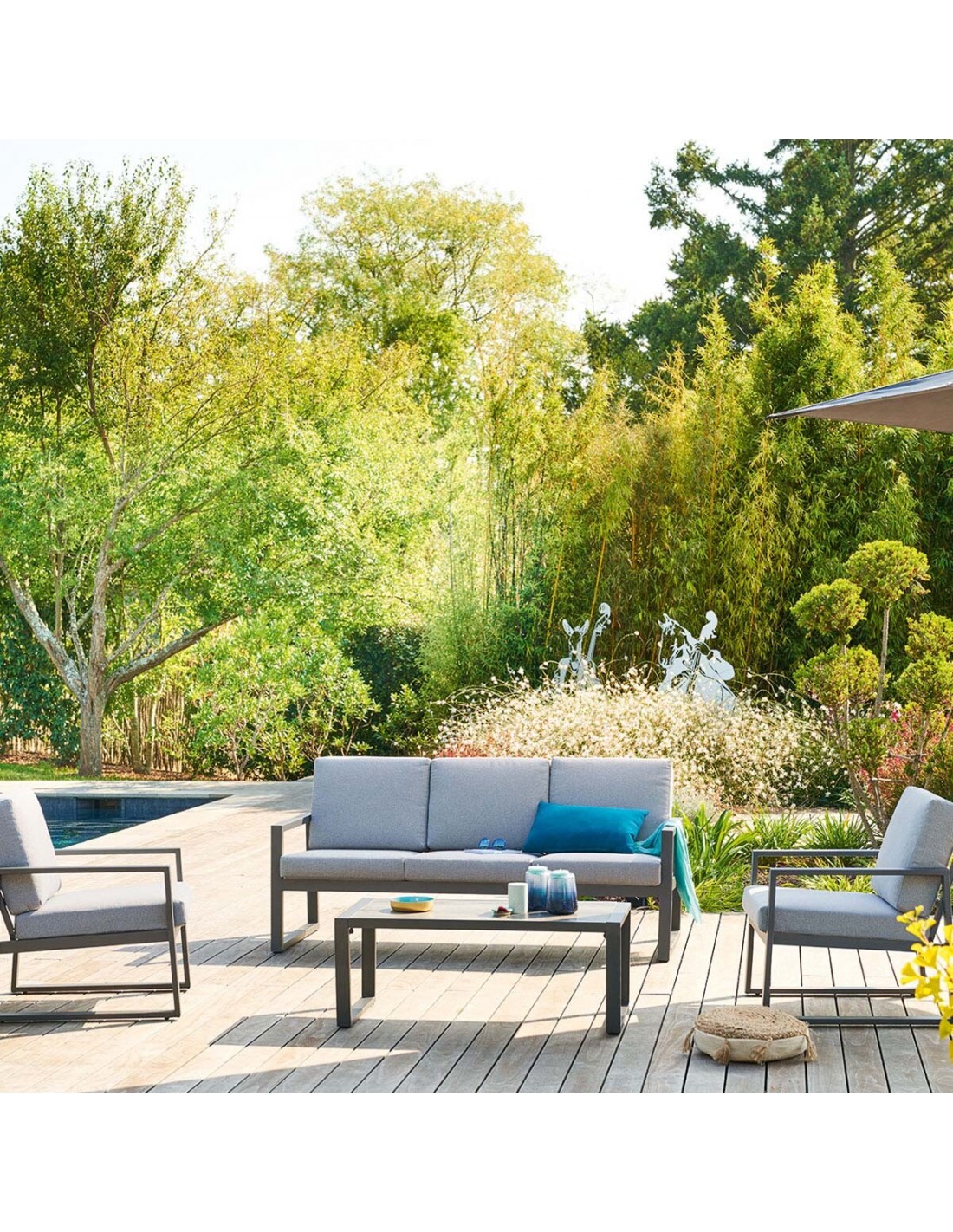 Salon de Jardin Unione Graphite 5 places Aluminium Hespéride.