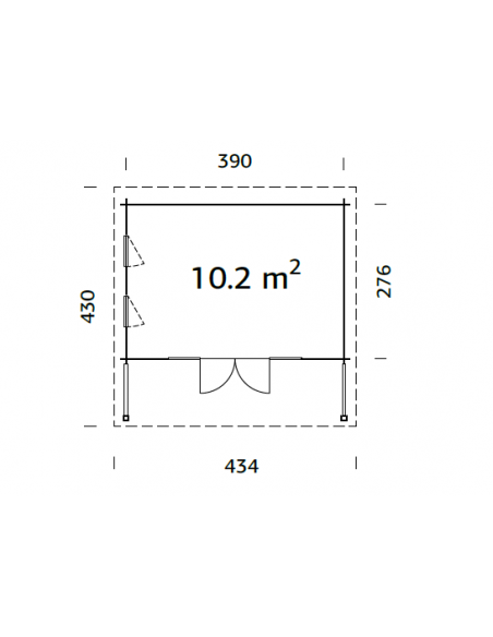 Plan Abri de jardin CAROLINE 10.2 m² en bois massif 44 mm