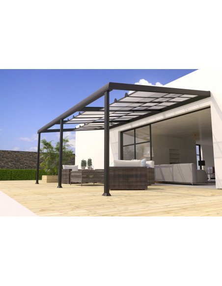 Achat COULEURS DU MONDE - Pergola adossée EDENA 3.5 x 6 m - Polycarbonate, aluminium