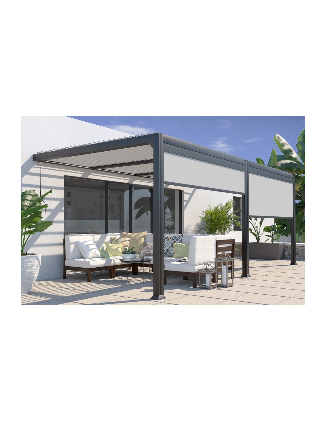 Dans Un Jardin Rectangulaire De 8 M Sur 6m Pergola adossée SEATTLE 3 x 6 m Aluminium -SERRES-ET-ABRIS.