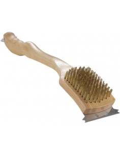 Brosse de barbecue avec manche en bois, laiton et racloir