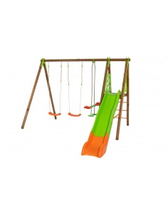 Portique AKEO bois et métal 2.3 m avec balançoires et toboggan - Enfants 3/12 ans