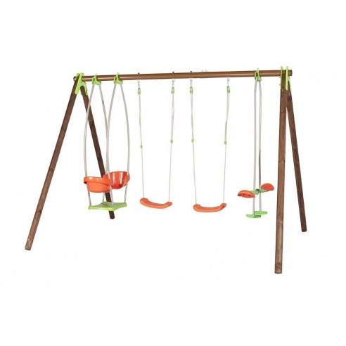 Portique de jeux BONGO bois et métal 2.3 m avec balançoires - Enfants 3/12 ans