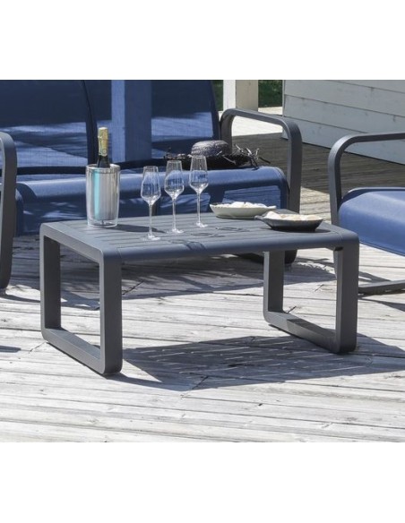 Achat table Basse de Jardin Quenza II en Aluminium Graphite avec Plateau à Lattes - Proloisirs