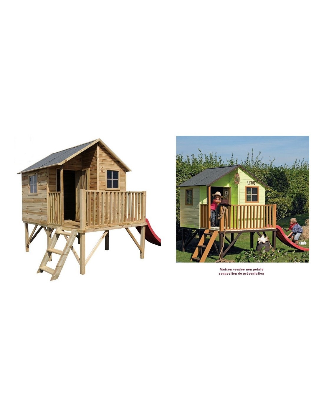 Maison de jardin enfant extérieur - cabane en bois avec plateforme