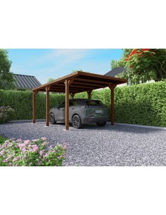 Carport Victor traité autoclave teinté marron de 16.5 m²