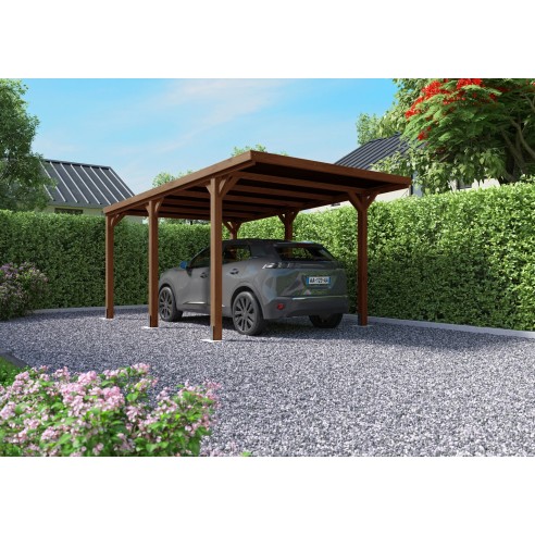 Carport Victor traité autoclave teinté marron de 16.5 m²