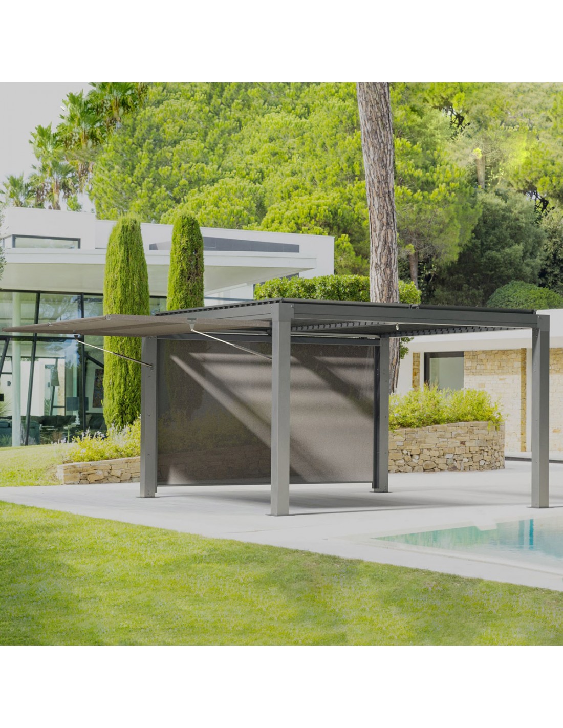 Maison Exclusive - Tonnelle avec toit à persienne 3x4 m Anthracite Tissu  aluminium