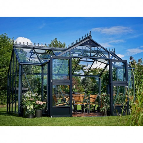 Orangerie 15.2 m² anthracite en verre trempé sécurit avec embase