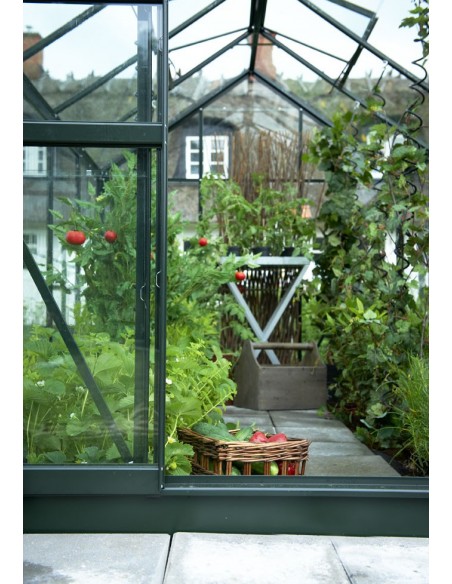 Serre de jardin Popular 5 m² laquée verte en verre trempé 3 mm