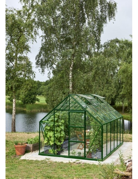 Serre de jardin Universal 9.9 m² laquée verte en verre 3 mm