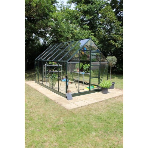 Serre de jardin Universal 9.9 m² laquée verte en verre trempé 3 mm