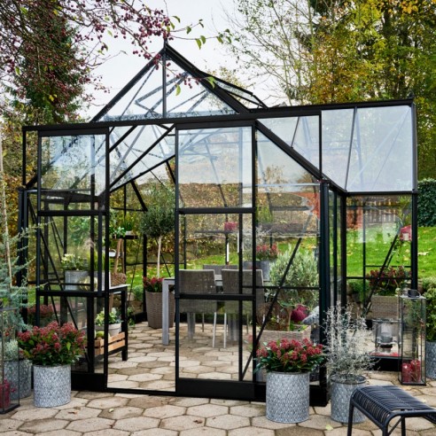 Serre orangerie Garden Room laquée noire 12.9 m² en verre trempé 3 mm