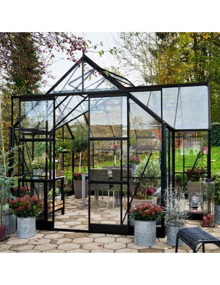 Serre orangerie Garden Room laquée noire 12.9 m² en verre trempé 3 mm