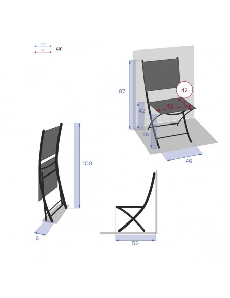 HESPERIDE - Chaise de jardin Modula pliante Graphite - Acier époxy