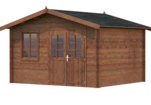 Abri de jardin en bois traité avec fenêtre et porte double et toit shingle
