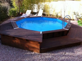 piscine en bois pour jardin avec échelle et transat